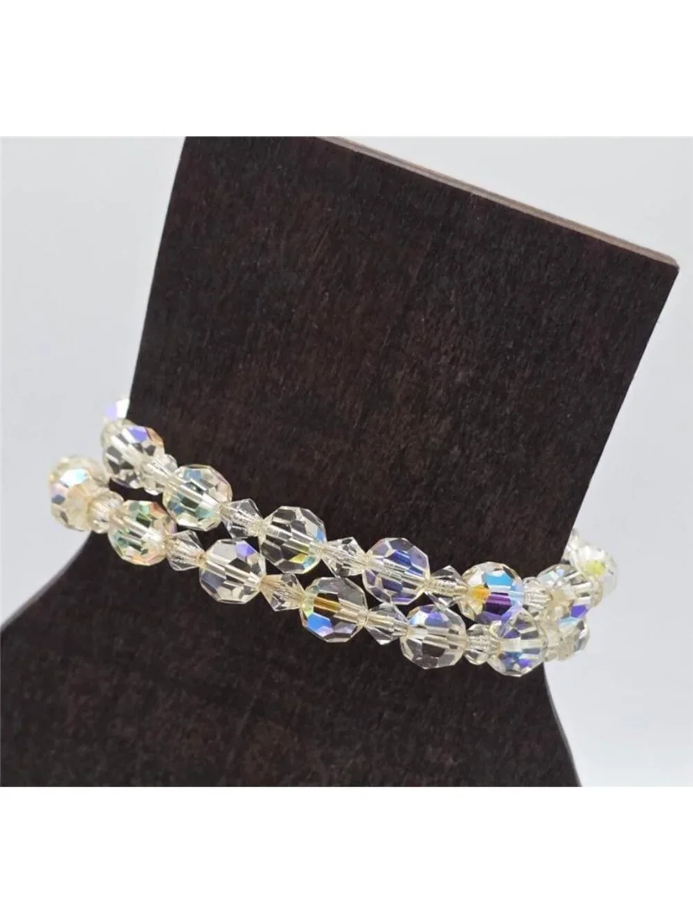 Clear AB Crystal Beaded Coil Wrap Bracelet 8mm Memory Wire 15.5in